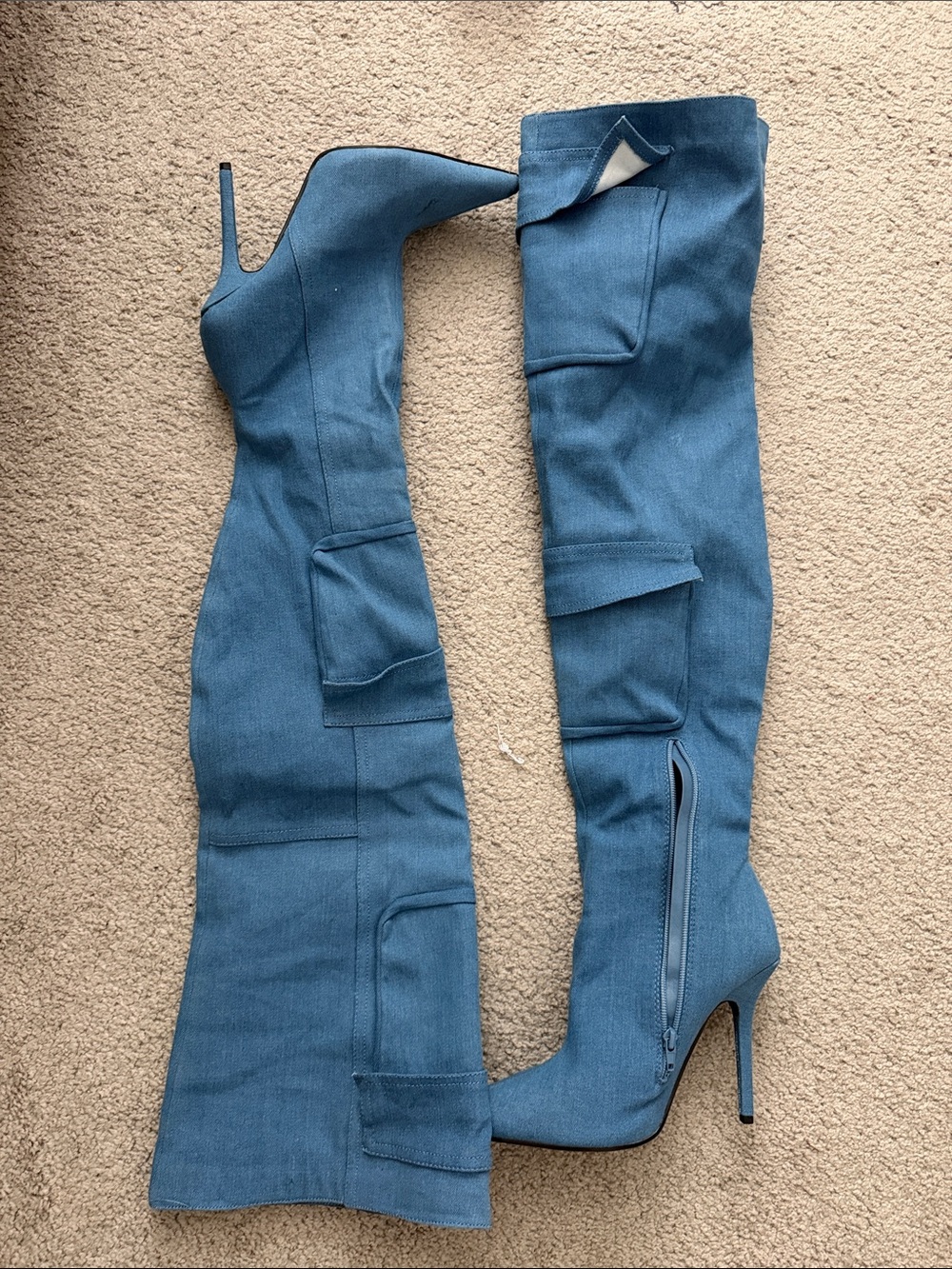 EGO Teal Over-the-Knee Stiletto Boots with Pocket Detail